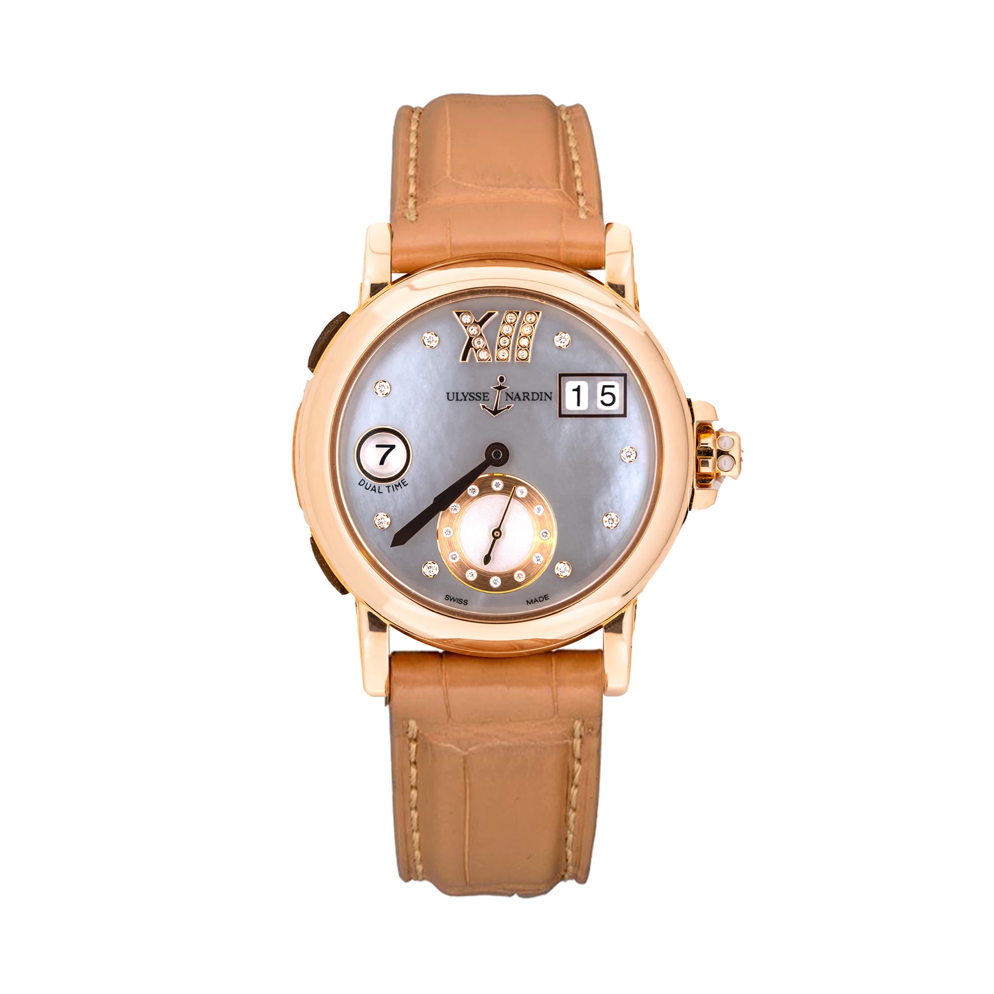 Ladies Dual Time Rose Gold Mother of Pearl Dial 36mm