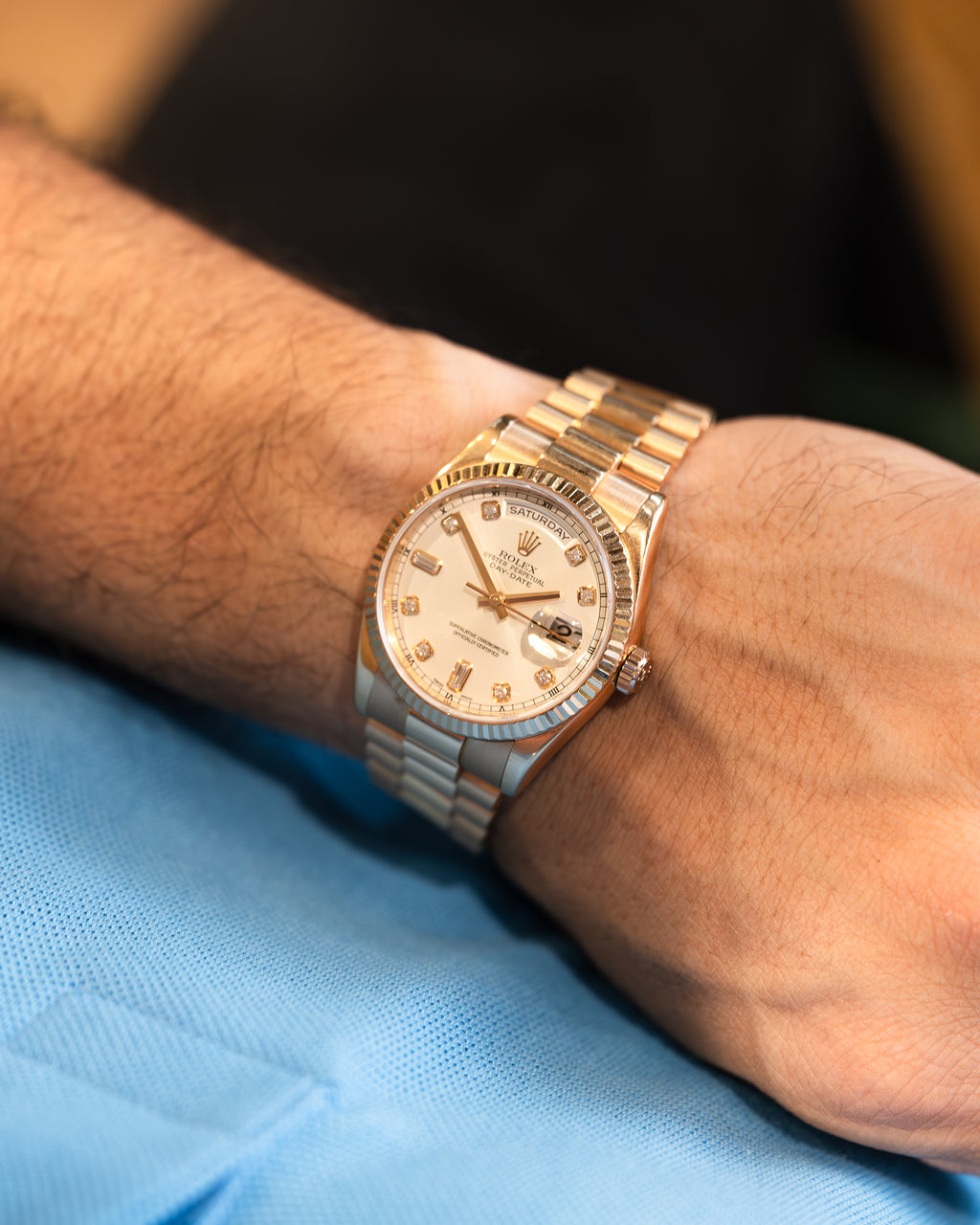 Day-Date 118235 Rose Sundust Diamond Dial President 36mm