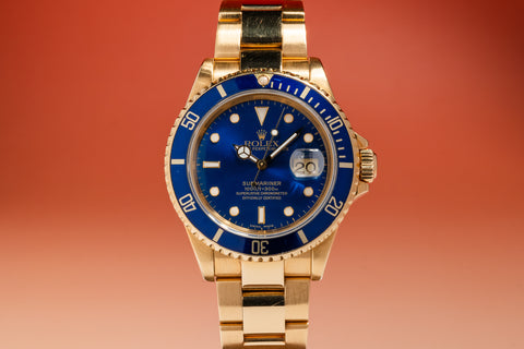 1995 Rolex 18K YG Submariner 16618 Blue Dial