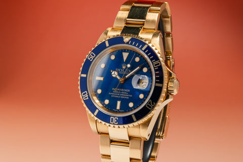 1995 Rolex 18K YG Submariner 16618 Blue Dial