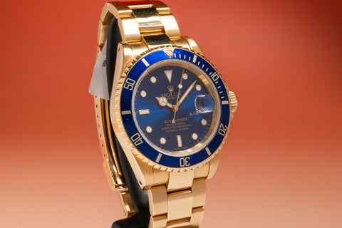 1995 Rolex 18K YG Submariner 16618 Blue Dial