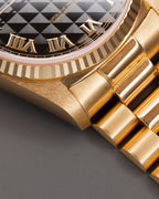Day-Date President 18038  ‘Eastern Arabic’ Black Pyramid Dial Yellow Gold 36mm w/ Rolex Service Card