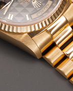 Day-Date President 18038  ‘Eastern Arabic’ Black Pyramid Dial Yellow Gold 36mm w/ Rolex Service Card
