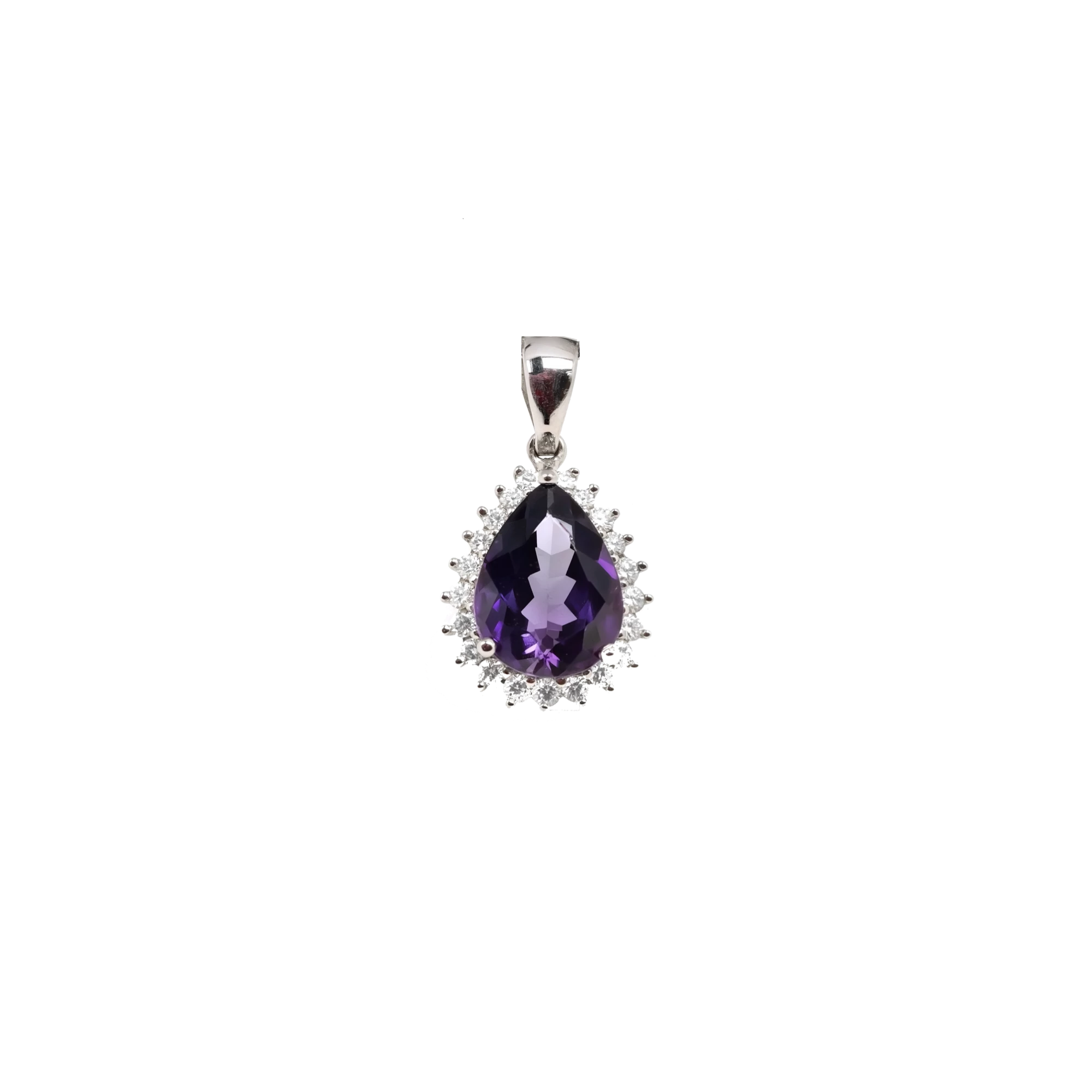 Pear Cut Purple Amethyst & Diamond Halo Pendant