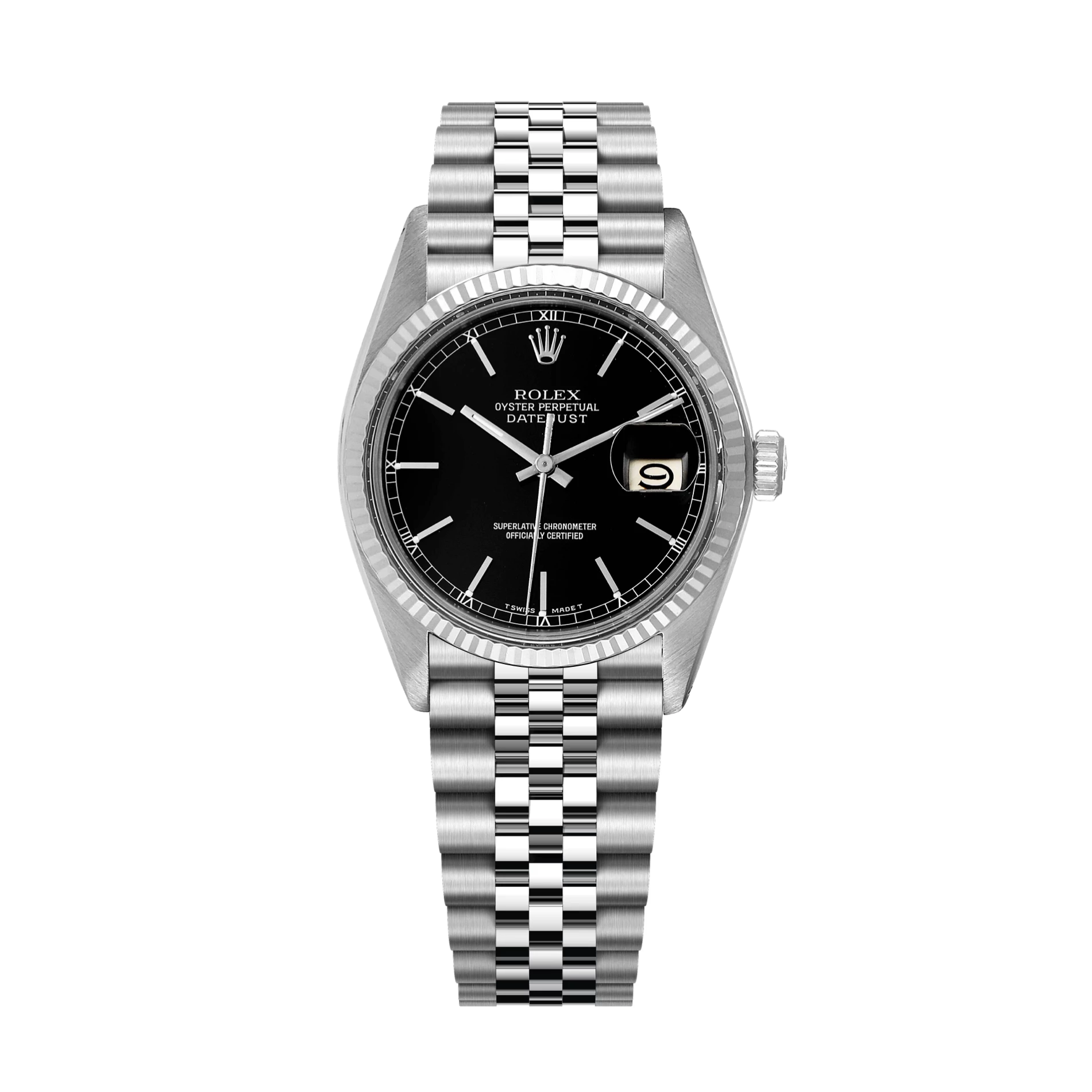 Datejust 16014 Steel Gloss Black Index Dial 36mm