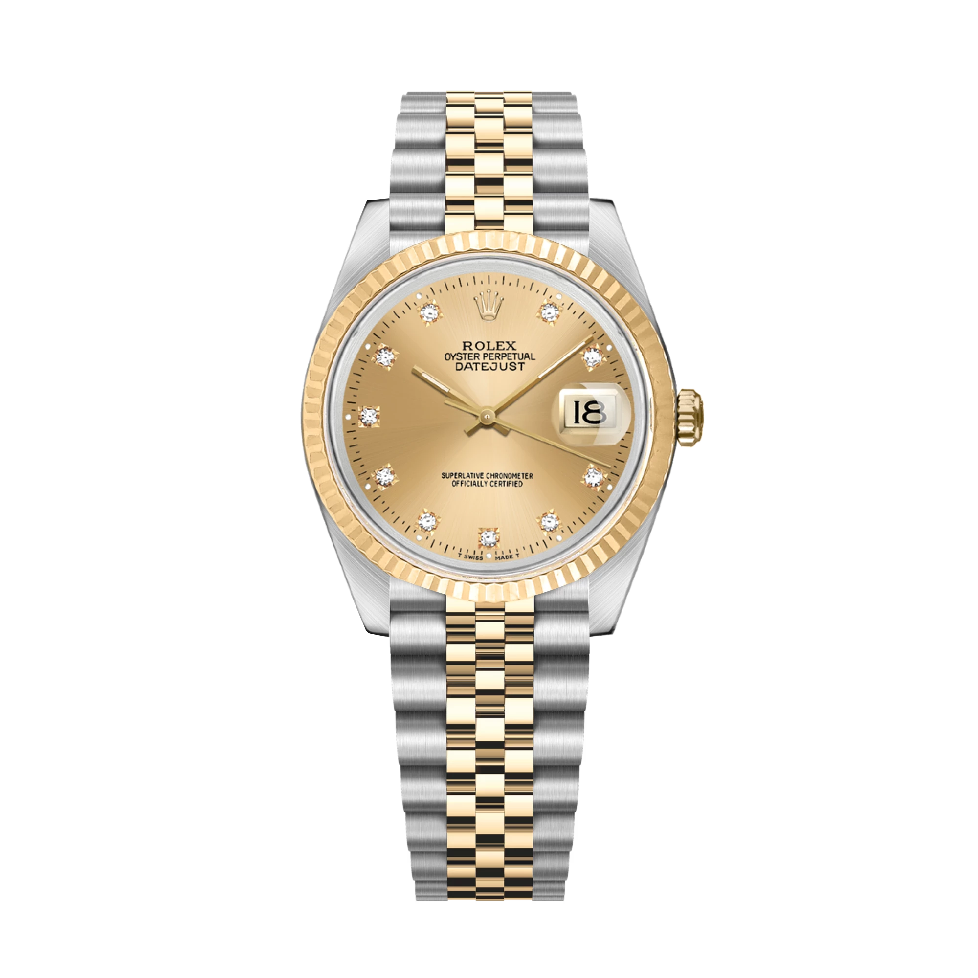 Datejust 16233 Steel & Yellow Gold Champagne Diamond Dial Jubilee 36mm