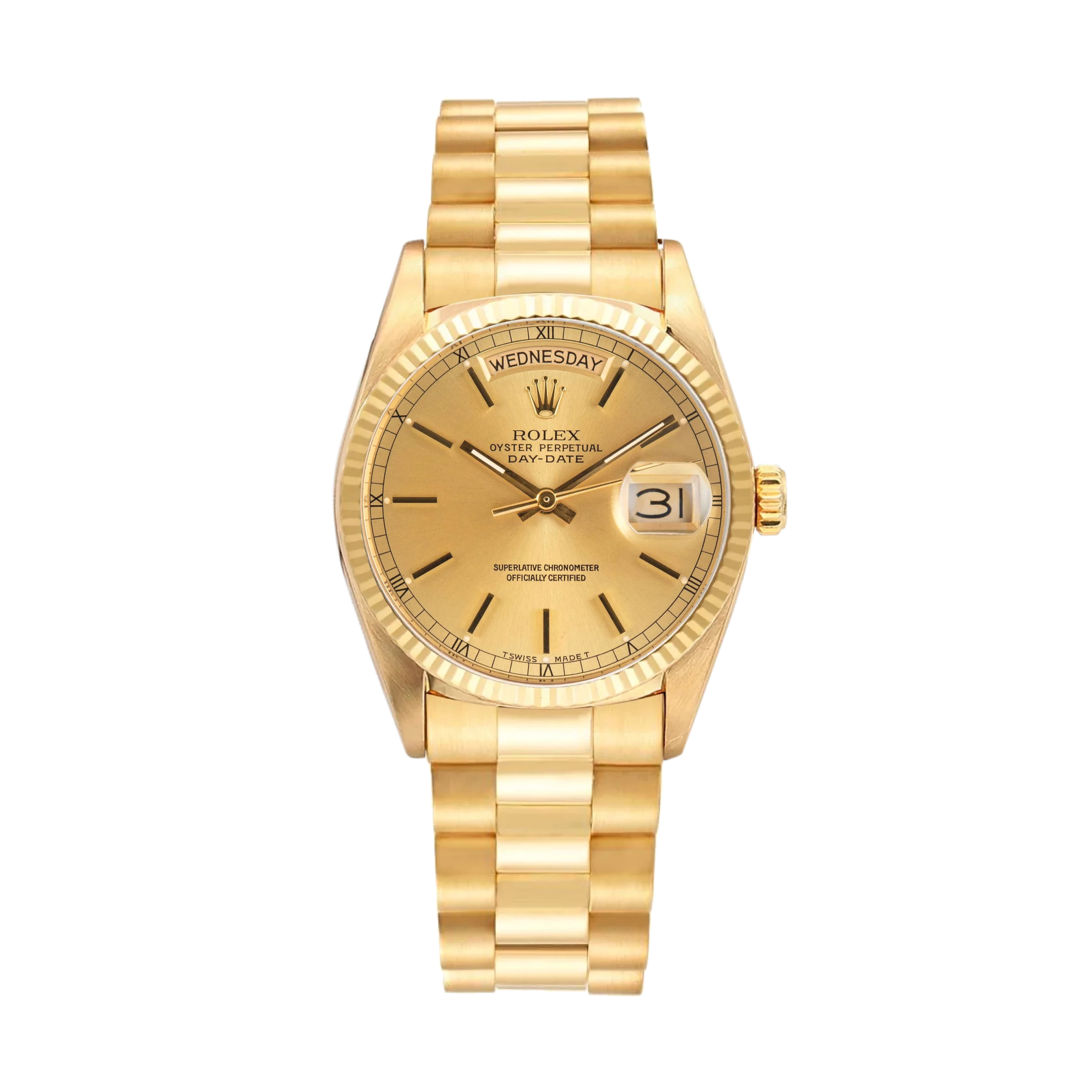 Day-Date 18238 Yellow Gold Champagne Stick Dial President 36mm