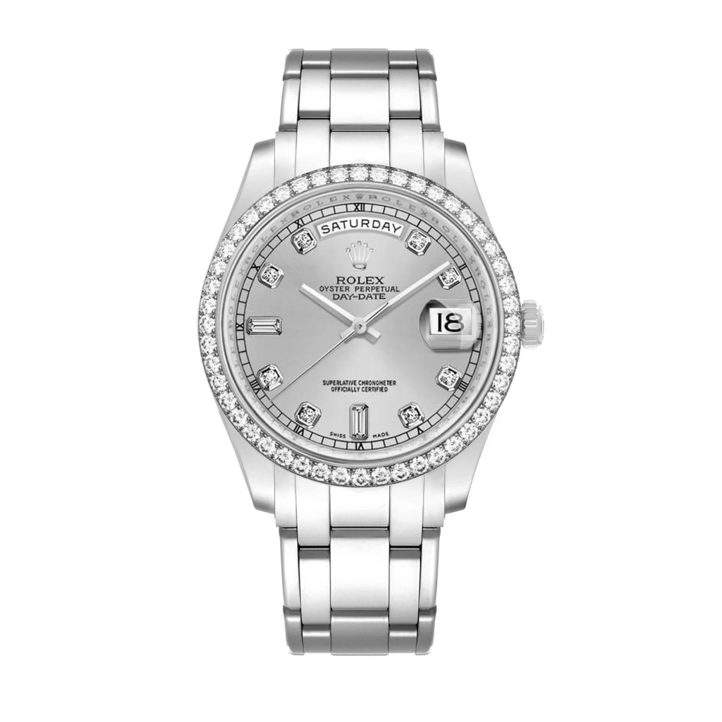 Day-Date 18946 Platinum Silver Dial Pearlmaster 39mm