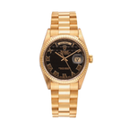 Day-Date President 18038  ‘Eastern Arabic’ Black Pyramid Dial Yellow Gold 36mm w/ Rolex Service Card