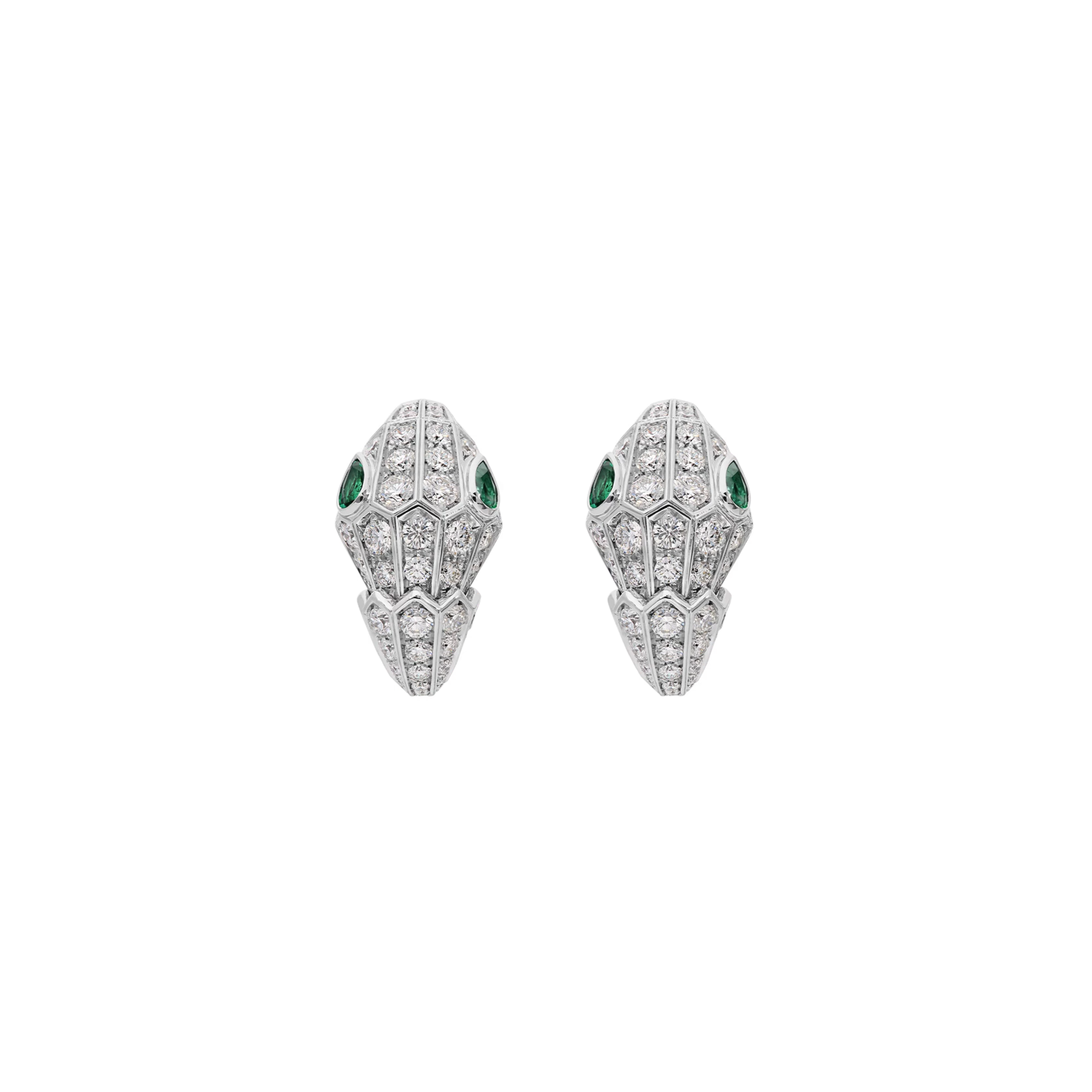 Serpenti Earings White Gold Set with emerald Eyes and pavé diamonds