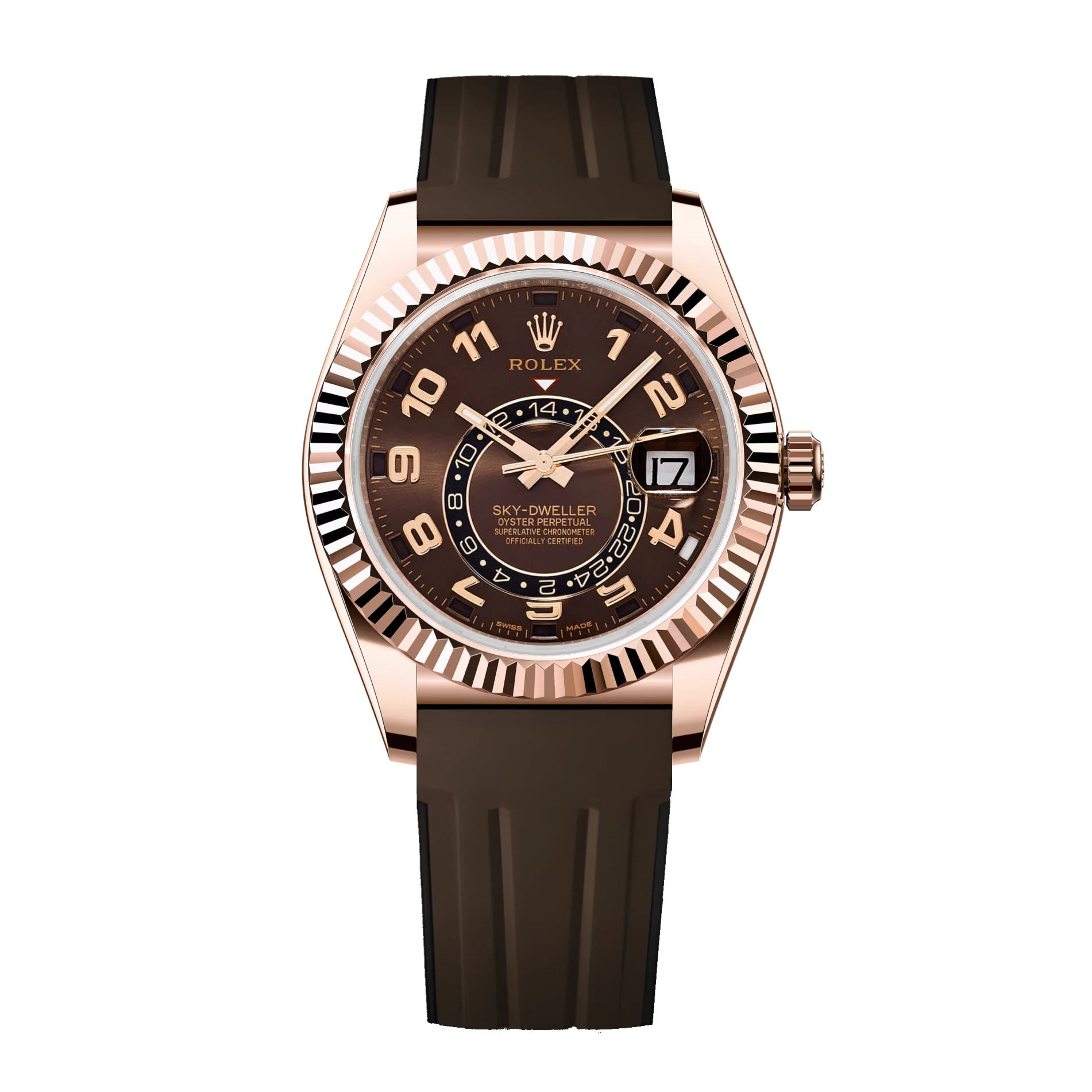 Sky-Dweller 326135 Rose Gold 'RubberB' Choclate Arabic Dial 42mm