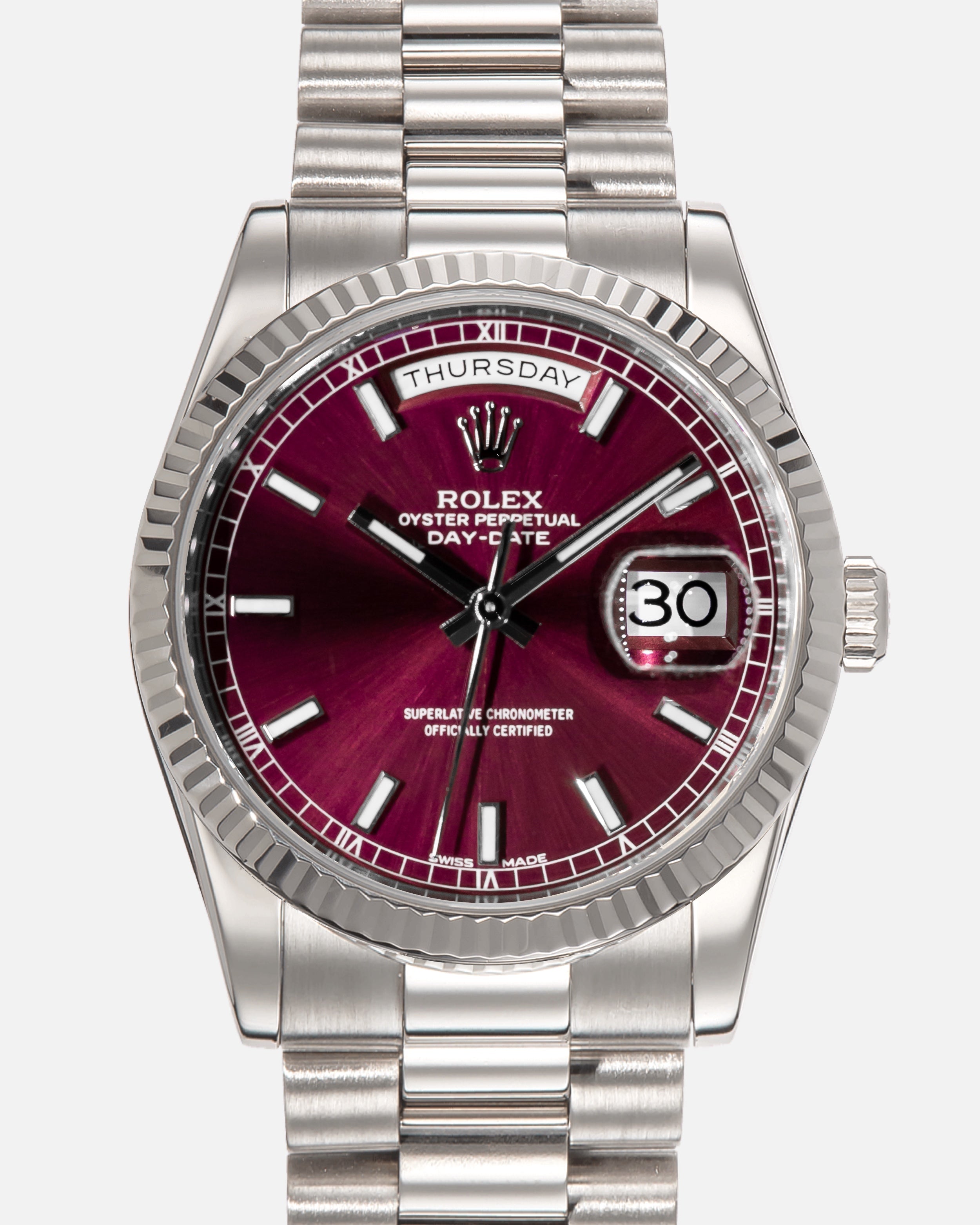 Day-Date 118239 White Gold Plum Dial President 36mm